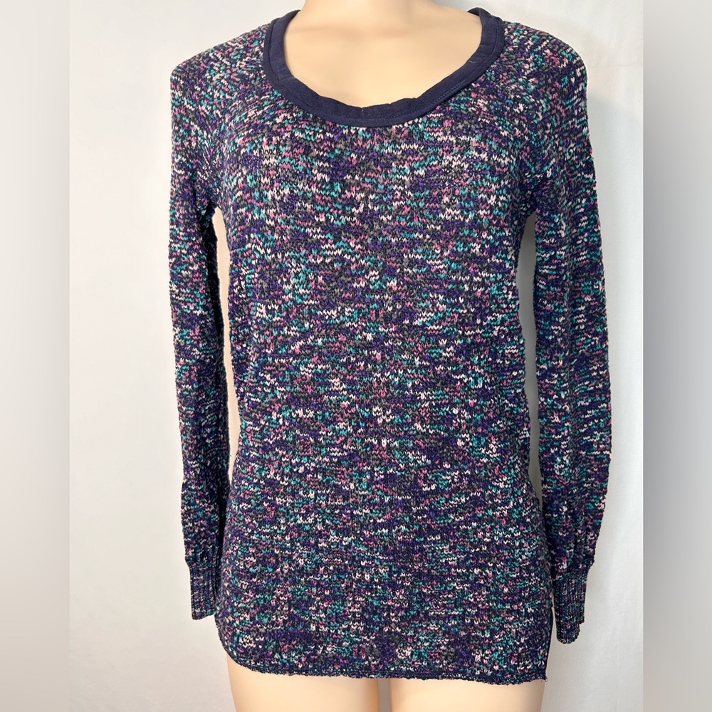 Free People knit pullover sweater Top. Purple blue white Shirt. Size S